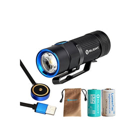 Turbo S Version Olight S1R Baton 900 Lumen USB Rechargeable LED Flashlight - Compact EDC Light with Mini Magnetic Dock Charger, Rechargeable Battery and a LumenTac CR123A Battery