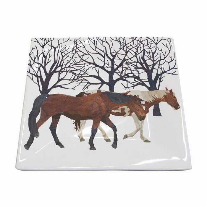 Paperproducts Design New Bone China Small Square Plate Featuring The Distinctive Winter Horses Design, 5.75 x 5.75", Multicolor