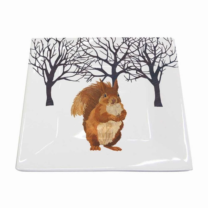 Paperproducts Design New Bone China Small Square Plate Featuring The Distinctive Winter Squirrel Design, 5.75 x 5.75", Multicolor