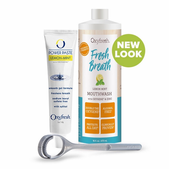 Oxyfresh - Ultimate Fresh Breath Kit - Includes Mouthwash, Toothpaste, and Tongue Scraper - Dentist Recommended (New Look!)