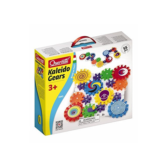 Quercetti Kaleido Gears - 55 Piece Building Set with 3 Different Sized Gears - Turn the Crank and Create a Chain Reaction!Ages 3 (Made in Italy)