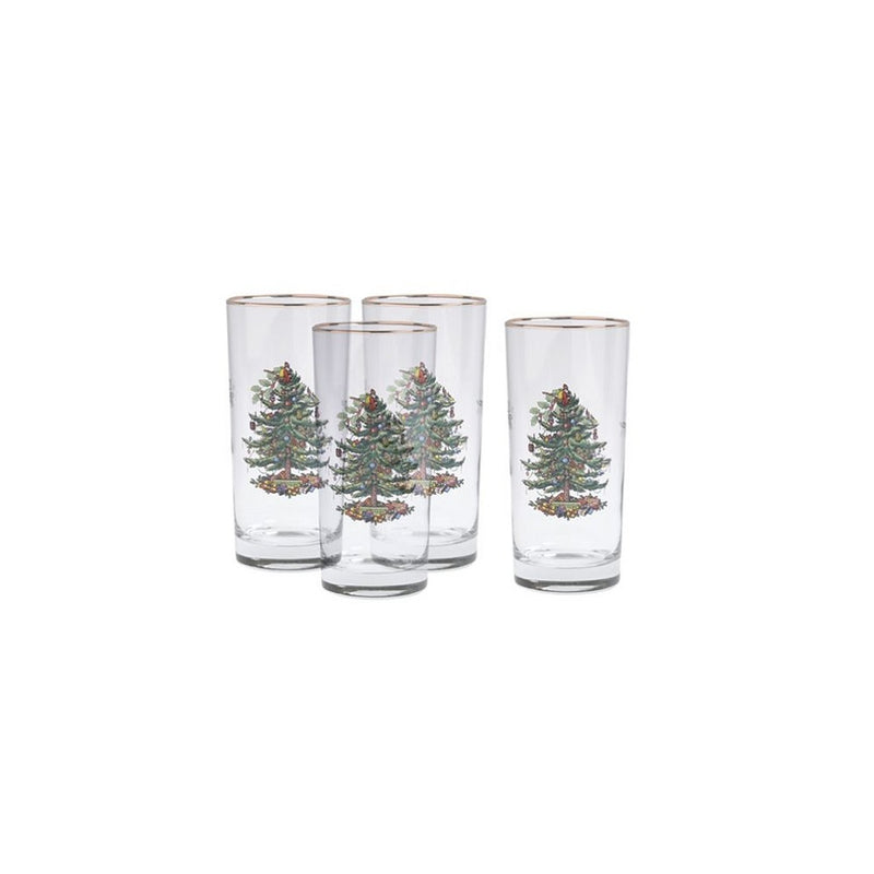 Spode Christmas Tree Hiball Glasses, Set of 4
