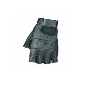 Raider Black Large Leather Fingerless Gloves
