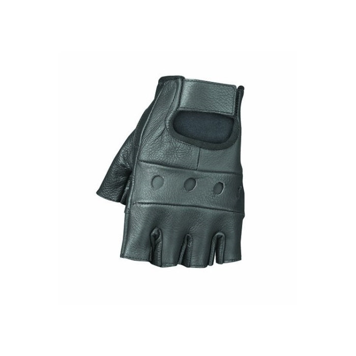 Raider Black Large Leather Fingerless Gloves
