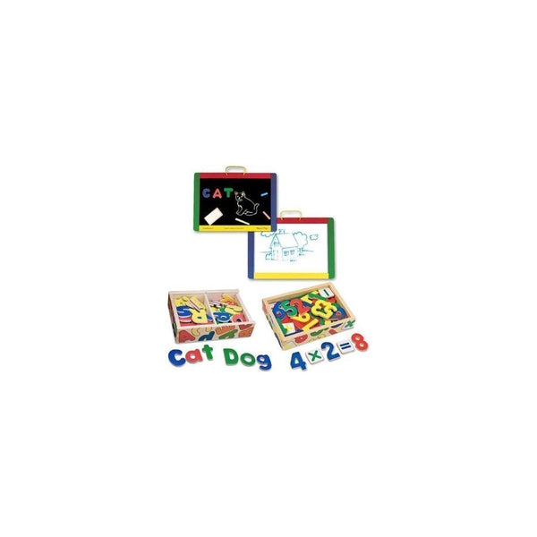 Melissa and Doug Magnetic Chalk / Dry Erase Board with Magnetic Wooden Alphabet and Numbers Bundle