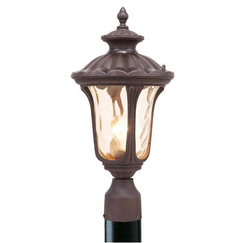 Livex Lighting 7655-58 Oxford 1 Light Imperial Bronze Cast Aluminum Post Head Lantern with Light Amber Water Glass