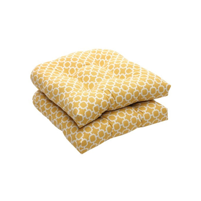 Pillow Perfect Indoor/Outdoor Yellow/White Geometric Wicker Seat Cushions, 2-Pack