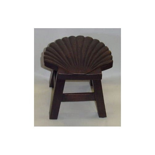 Scallop Shell Hand Carved Wooden Foot Stool (Dark Finish)