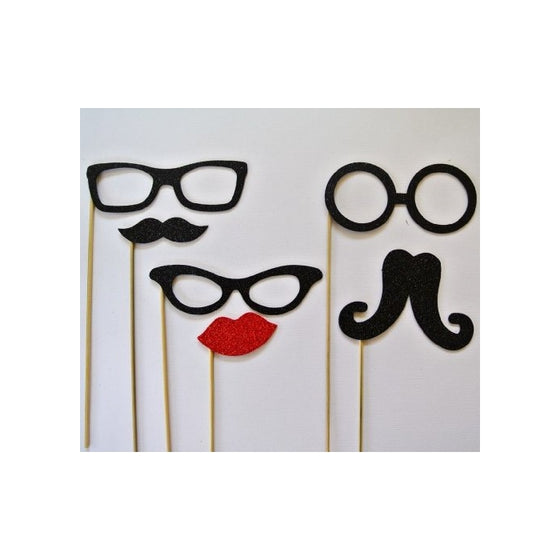 Chirstmas Photo Booth Party Props Mustache on a Stick 6 Pc Xmas Glasses Lips and Mustaches