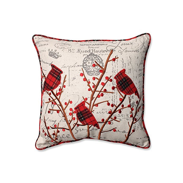 Pillow Perfect Holiday Embroidered Cardinals Throw Pillow, 16.5-Inch