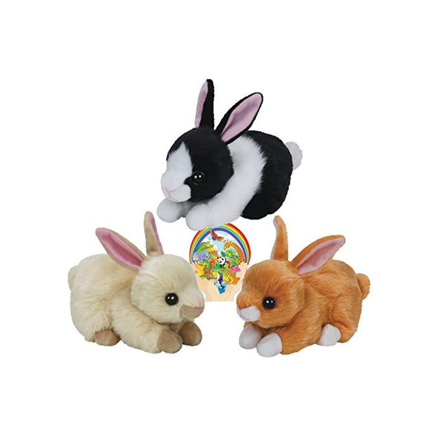 Ty Beanie Babies Rabbits CHECKERS, CREAMPUFF, SWEETIE PIE gift set of 3 Plush 6-8 inches tall Toys with Bonus 3"Animals Sticker