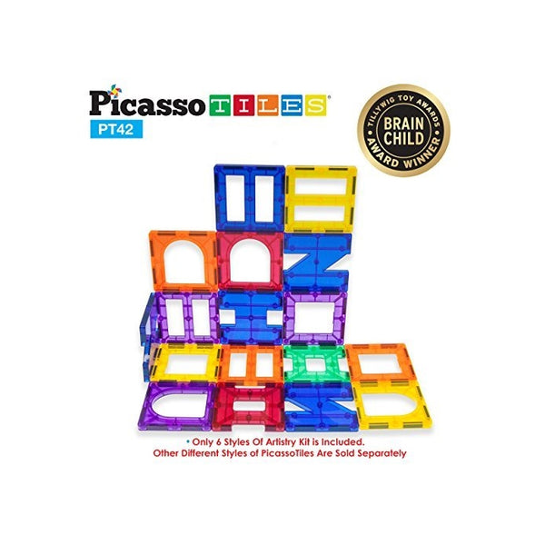 PicassoTiles¨ PT42 Designer Artistry Kit 42pcs Set Magnet Building Tiles Clear Color Magnetic 3D Building Block - Creativity Beyond Imagination! Educational, Inspirational, Conventional, Recreational