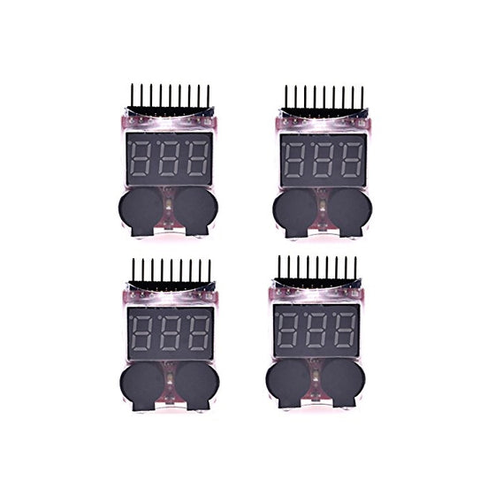 Readytosky RC 1-8s Lipo Battery Tester Monitor Low Voltage Buzzer Alarm Voltage Checker with LED Indicator for Lipo LiFe LiMn Li-ion Battery(4PCS)