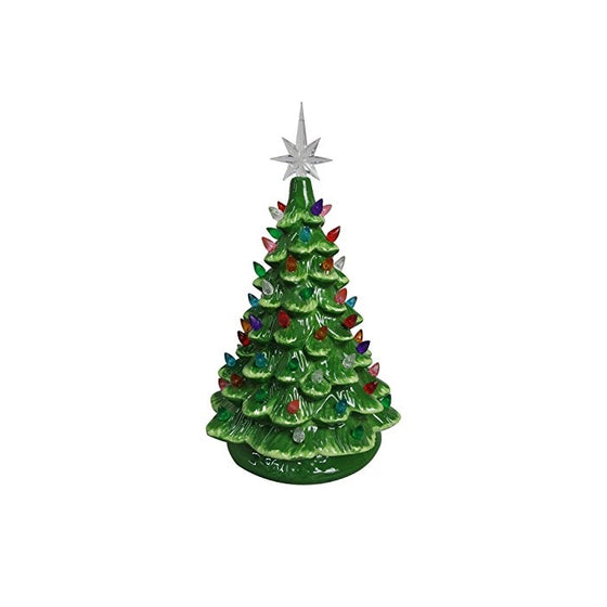 ReLIVE Christmas Is Forever Lighted Tabletop Ceramic Tree with Timer Switch (11" Green Tree/Multi Color Lights)