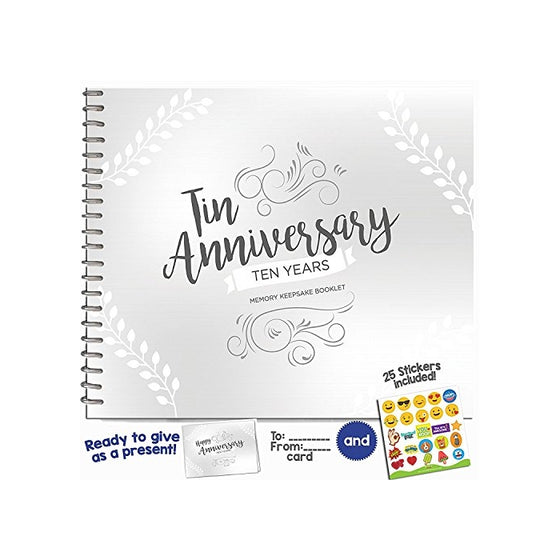 10TH ANNIVERSARY GIFTS FOR COUPLES BY YEAR - Ten Year Booklet with Matching Card for Tin Anniversary. Tenth Anniversary Memory Journal - Unique 10 Year Wedding Gift for Husband or Wife!