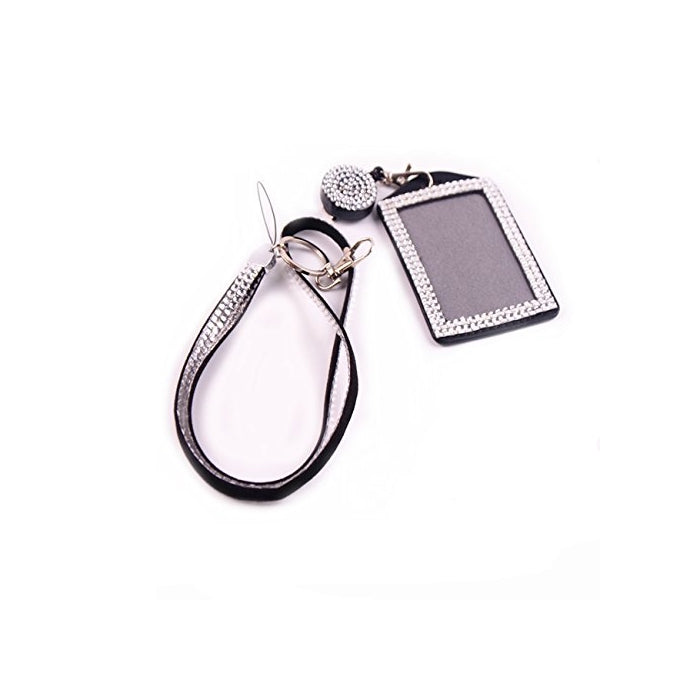 QIDUN girl Badge Holder Rhinestone Lanyard Bling Crystal Necklace Badge Card Holder for Business Id/key/cell Phone ( colorful) (gray)