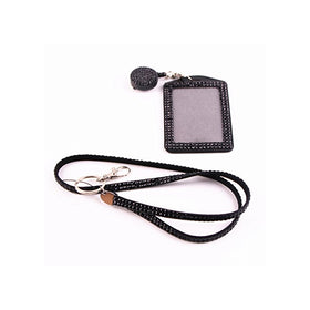 QIDUN girl Badge Holder Rhinestone Lanyard Bling Crystal Necklace Badge Card Holder for Business Id/key/cell Phone ( colorful) (black)