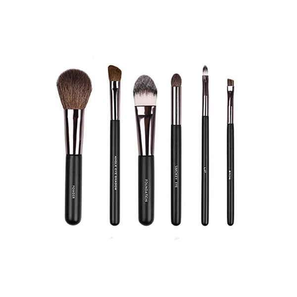 Docolor 6Pcs Makeup Brushes Set Foundation Eyeshadow Brush Travel Kits with Cases Black