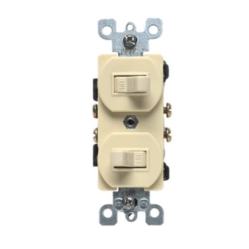 Leviton C21-05224-02I Combination Dual Toggle Switch 15 Amp, Ivory