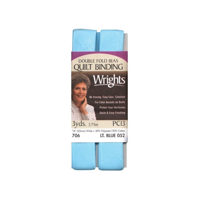 Wrights 117-706-052 Double Fold Quilt Binding Bias Tape, Light Blue, 3-Yard