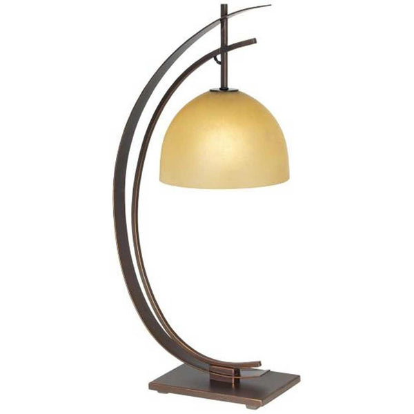 Pacific Coast Lighting 87-1242-20 Orbit 1-Light Table Lamp, Bronze with Gold Edge Finish and Amber Glass Shade, 13.45" x 13.48" x 28"