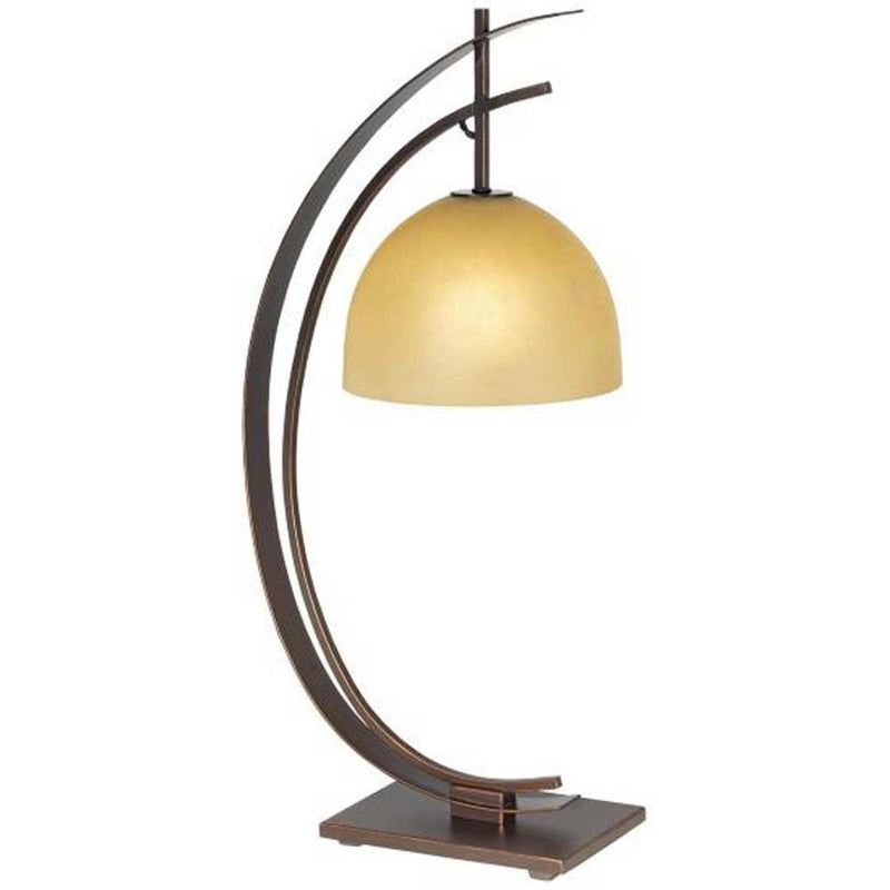 Pacific Coast Lighting 87-1242-20 Orbit 1-Light Table Lamp, Bronze with Gold Edge Finish and Amber Glass Shade, 13.45" x 13.48" x 28"