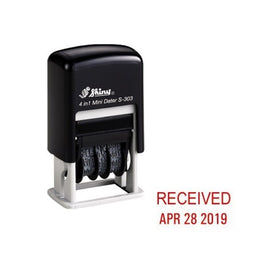 Shiny Self-Inking Rubber Date Stamp - RECEIVED - S-303 - RED INK (42511-R-RECEIVED)