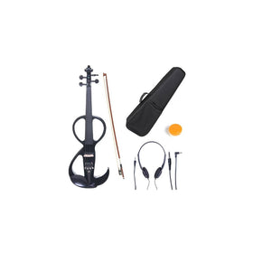 Cecilio 4/4 CEVN-3BK Solid Wood Electric/Silent Violin with Ebony Fittings in Style 3 - Full Size - Black Metallic