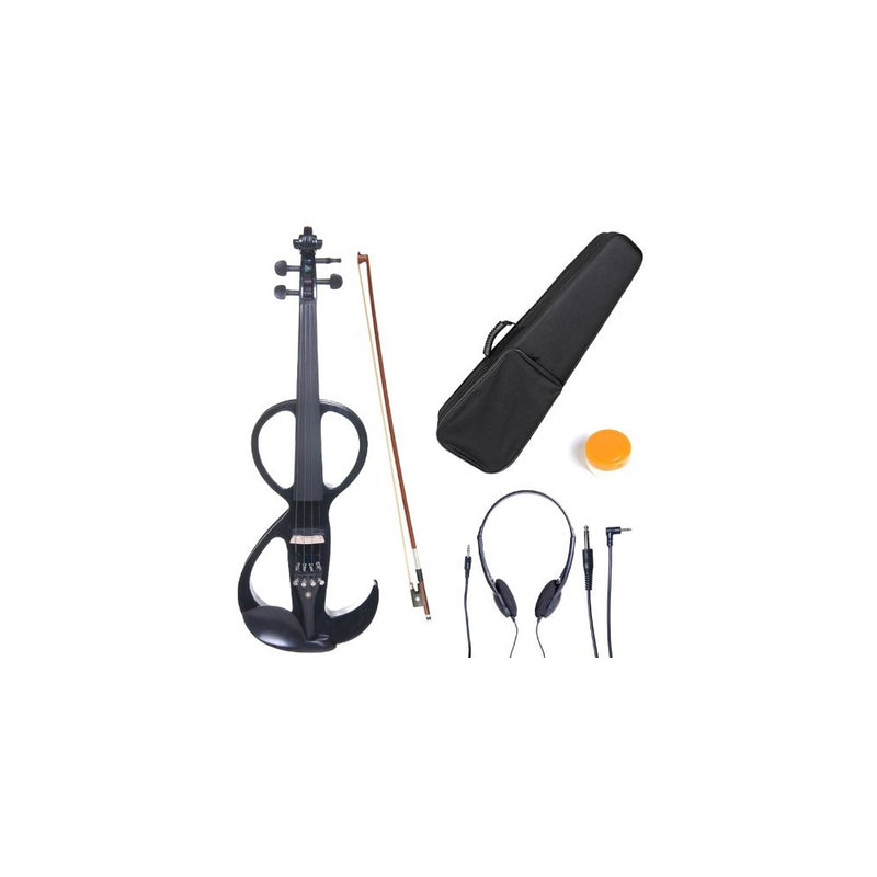 Cecilio 4/4 CEVN-3BK Solid Wood Electric/Silent Violin with Ebony Fittings in Style 3 - Full Size - Black Metallic