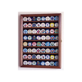 Casino Chips / Coins Display Case Cabinet Holders Rack w/ UV Protection -Walnut Finish
