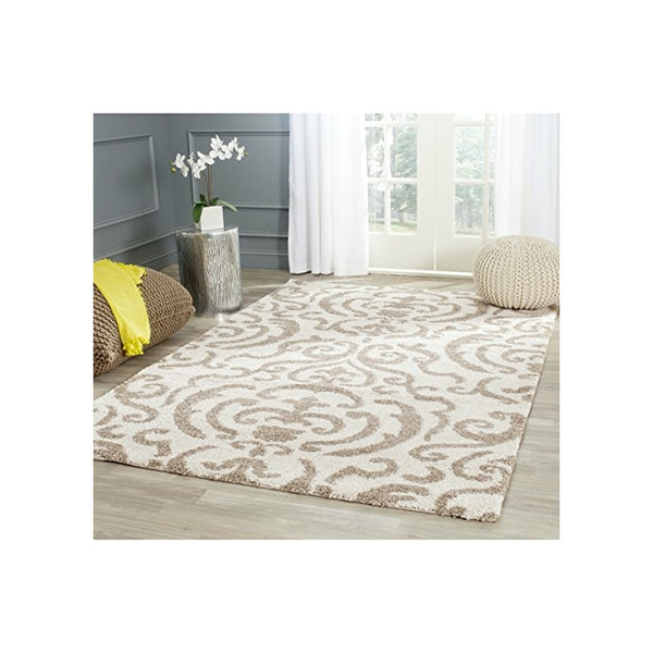 Safavieh Florida Shag Collection SG462-1113 Cream and Beige Shag Area Rug, 8 feet by 10 feet (8' x 10')