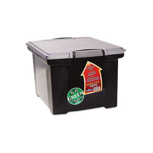 Storex Utility Tote with Locking Handles, Letter/Legal Size, Black/Silver (61543U01C)
