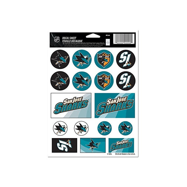 NHL San Jose Sharks Vinyl Sticker Sheet, 5" x 7"