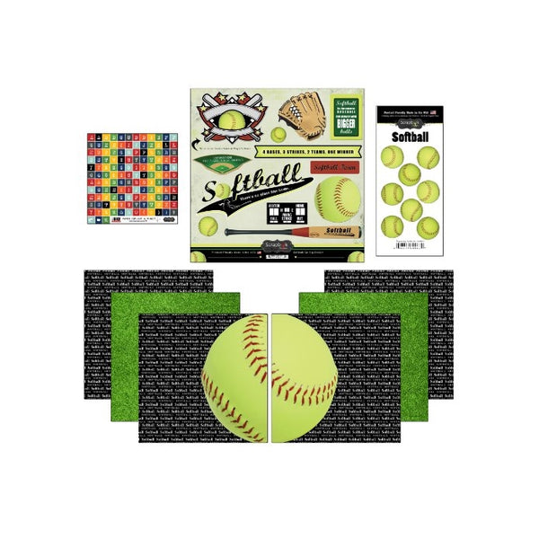 Scrapbook Customs Go Big Softball Themed Paper and Stickers Scrapbook Kit