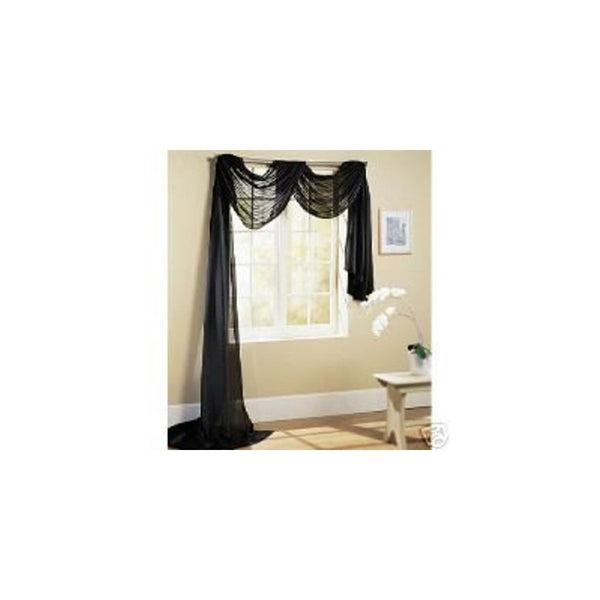 Linda Solid Sheer Voile Curtain, 60" wide x 216" Long Scarf Topper - Black