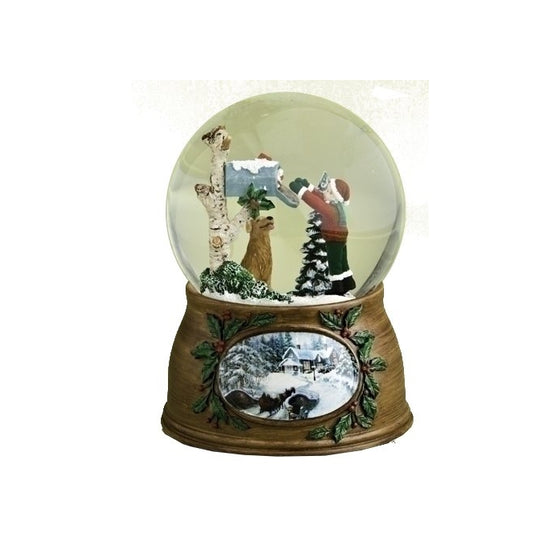 Child and Dog Checking Mailbox Musical Glass Christmas Glitterdome Snow Globe