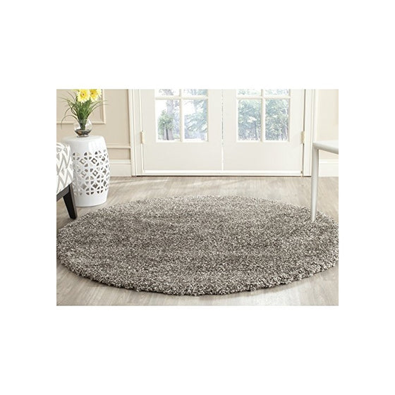 Safavieh Milan Shag Collection SG180-8080 Grey Round Shag Area Rug, 5 feet 1 Inch in Diameter (5'1" Diameter)