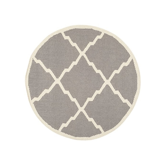 Safavieh Dhurries Collection DHU567A Handmade Grey and Ivory Wool Round Area Rug, 4 feet in Diameter (4' Diameter)