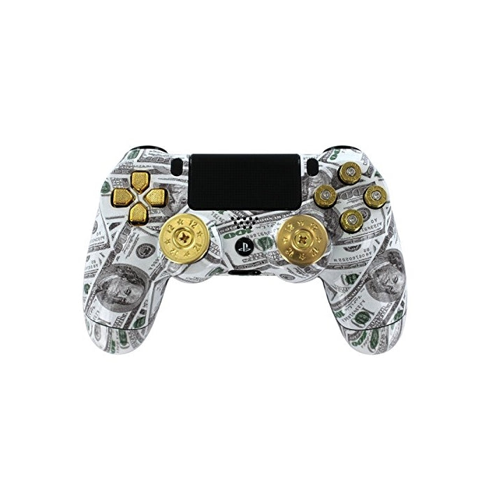 "Money Bullets" Ps4 Custom UN-MODDED Controller Real Shot Gun Thumbsticks and 9mm Bullet Buttons Exclusive Design