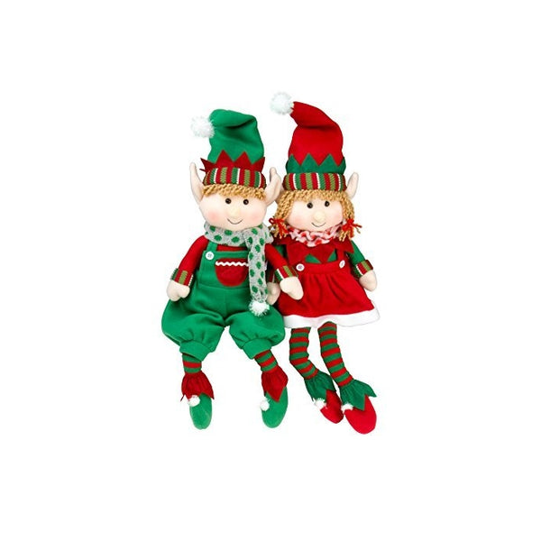 Elf Plush Christmas Stuffed Toys- 18" Boy and Girl Elves (Set of 2) Holiday Plush Characters