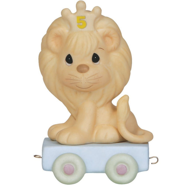 Precious Moments,This Day Is Something To Roar About, Birthday Train Age 5, Bisque Porcelain Figurine, 142025