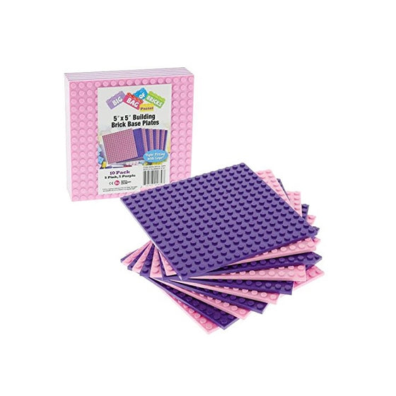 Brick Building Base Plates By SCS - Small 5"x5" Pink and Purple Friends-Inspired Baseplates (10 Pack) - Tight Fit with Lego