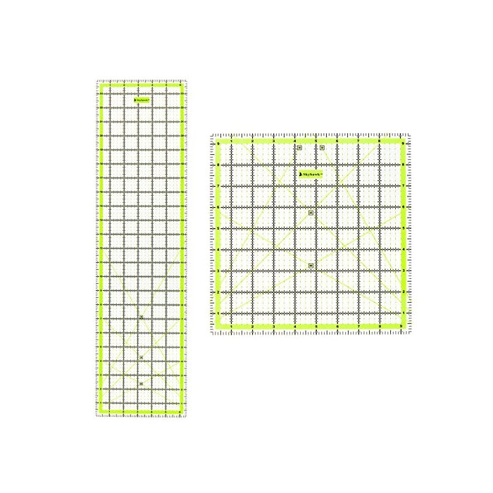 Skyhawk Acrylic Quilting Ruler Combo Pack of 2 Quilters Rulers - Rectangular 24" x 6.5" and Square 9.5" x 9.5" Double-Colored Grid Lines