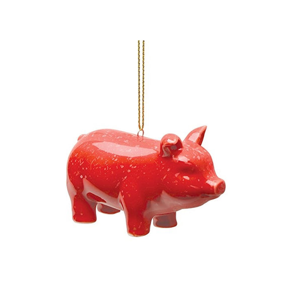 Prosperity Pig Red Speckled 3 x 2 Inch Glazed Ceramic Hanging Tree Ornament