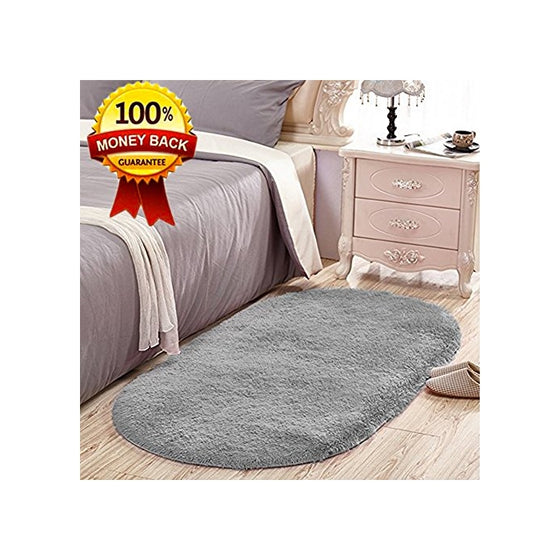 SANMU Soft Velvet Silk Rugs Simple Style Modern Oval Shaggy Carpet Fashion Bedroom Mat for Dining Living Room Rugs and Girls Room Home Decor 2.6' X 5.3' Grey