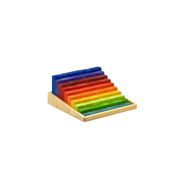 Grimm's Wooden Stepped Counting Blocks in Storage Tray - 100 Blocks from 1 cm to 10 cm High (2x2 Size)