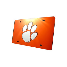 Clemson Tigers License Plate - Orange W/ Mirrored Acrylic Paw