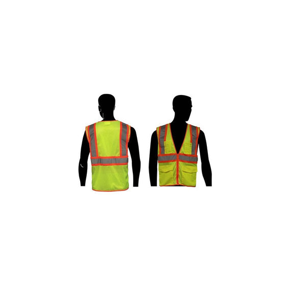 Liberty HiVizGard Polyester All Mesh Class 2 Safety Vest with 2" Wide Silver Reflective Stripes and Multiple Pockets, Medium, Fluorescent Lime Green
