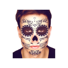 Black Skeleton Day of the Dead Temporary Face Tattoo Kit: Men or Women - 2 Kits
