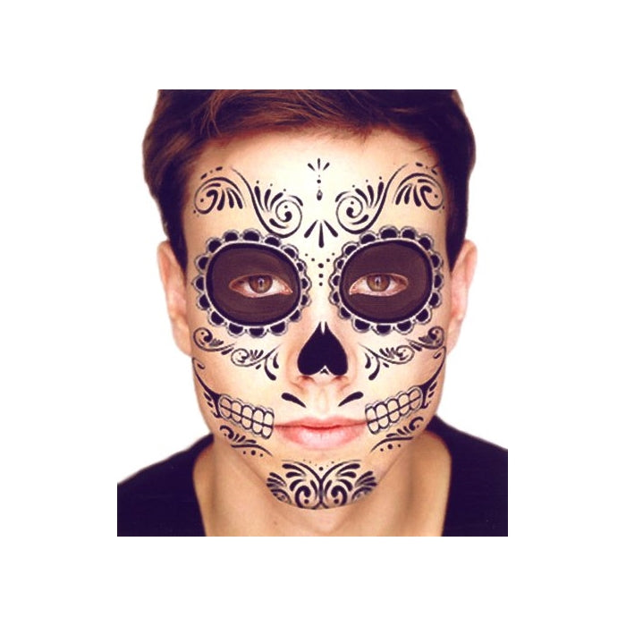 Black Skeleton Day of the Dead Temporary Face Tattoo Kit: Men or Women - 2 Kits